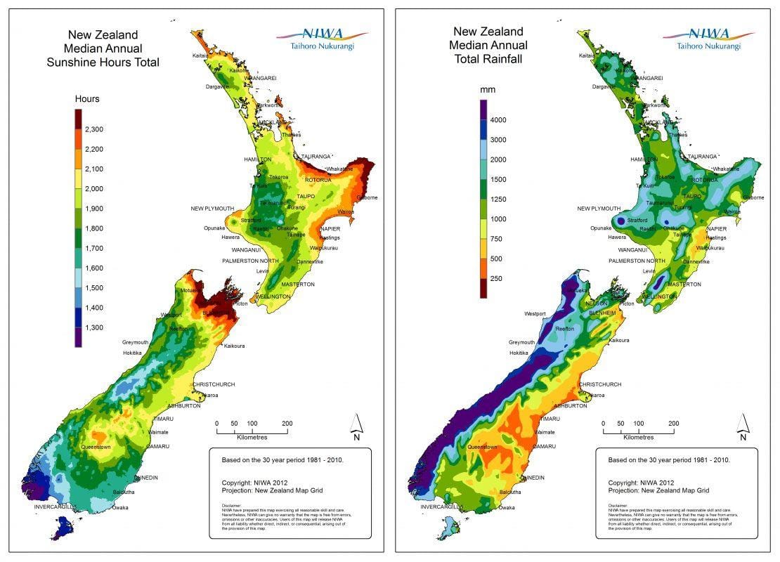 แผนที่ของนิวซีแลนด์สภาพอากาศ
