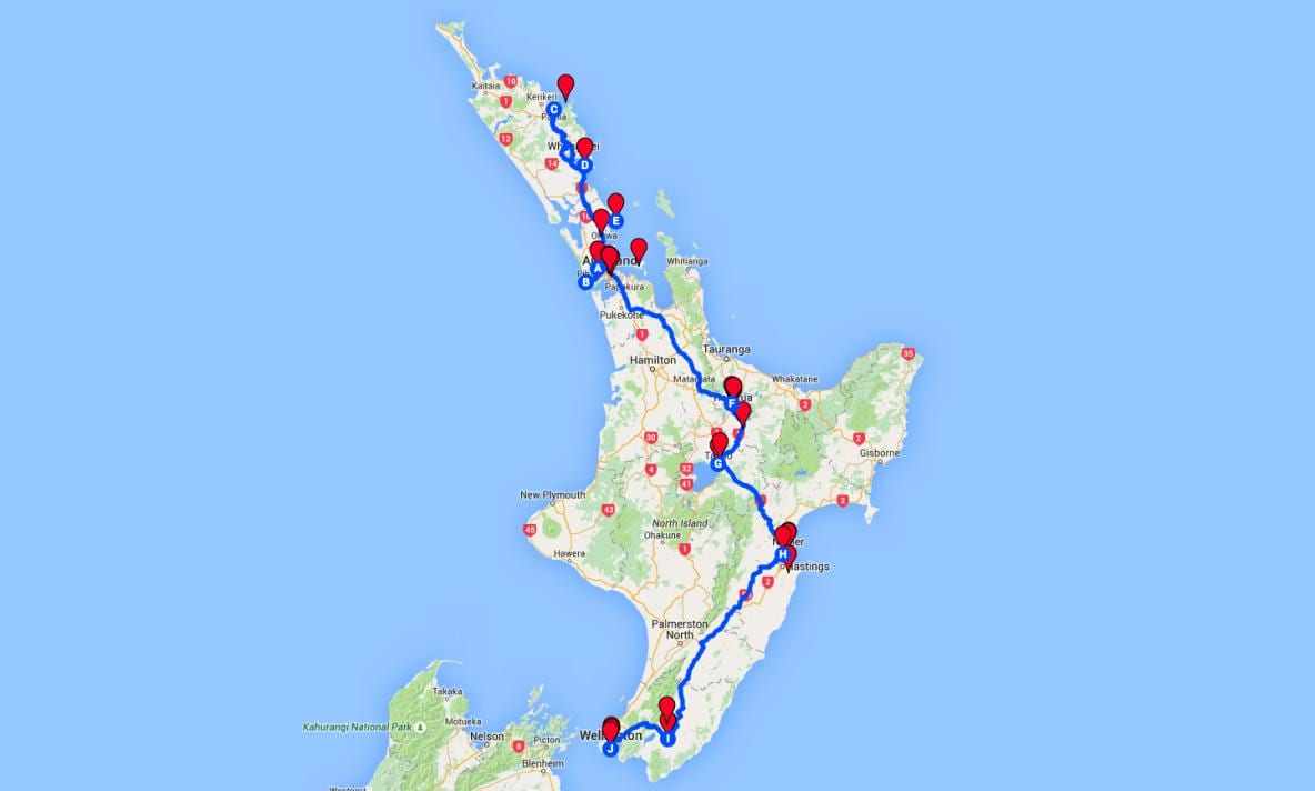 ขับรถบนแผนที่ของเกาะเหนือนิวซีแลนด์