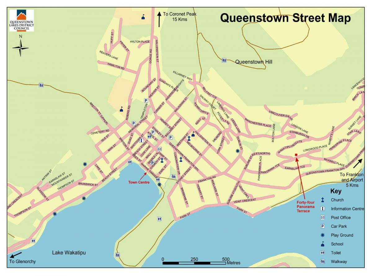 ถนนแผนที่ของ queenstown นิวซีแลนด์