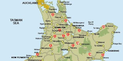 แผนที่ของกลางทางเหนือเกาะนิวซีแลนด์