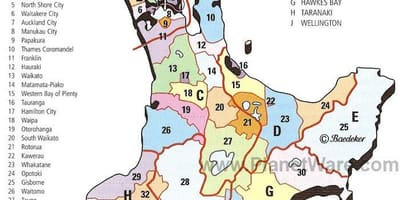 แผนที่ของนิวซีแลนด์เกาะเหนือดินแดนและ districts. kgm