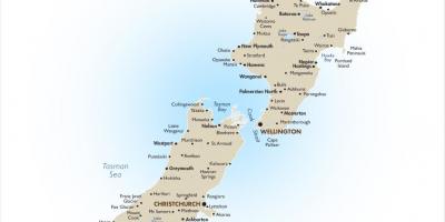 แผนที่ของนิวซีแลนด์กับเมืองใหญ่